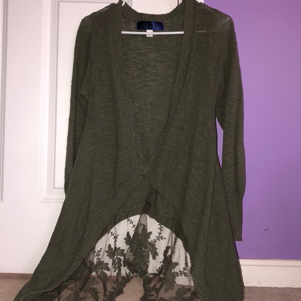 Green Lace Detail Cardigan